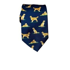 ALynn Golden Retriever Neckwear 100 Percent Silk Handmade Navy Blue Dog Tie